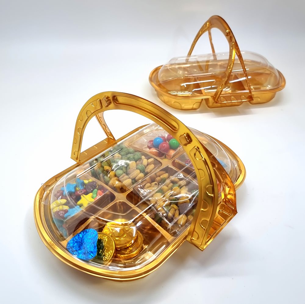 מארז פלסטיק זהב עם ידית 27X22+6 (מחולק ל-6)