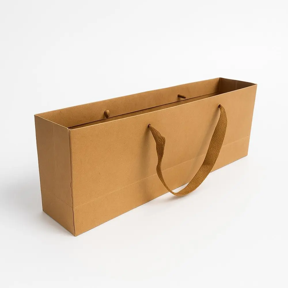 שקית קרטון טבעי + ידית ריבס 41.5X15+8.5