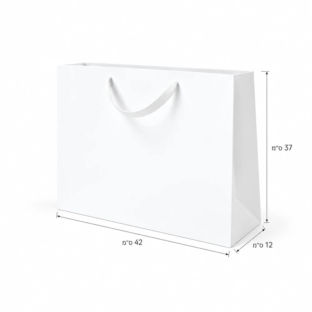שקית קרטון לבנה +ידית ריבס 42X37+12