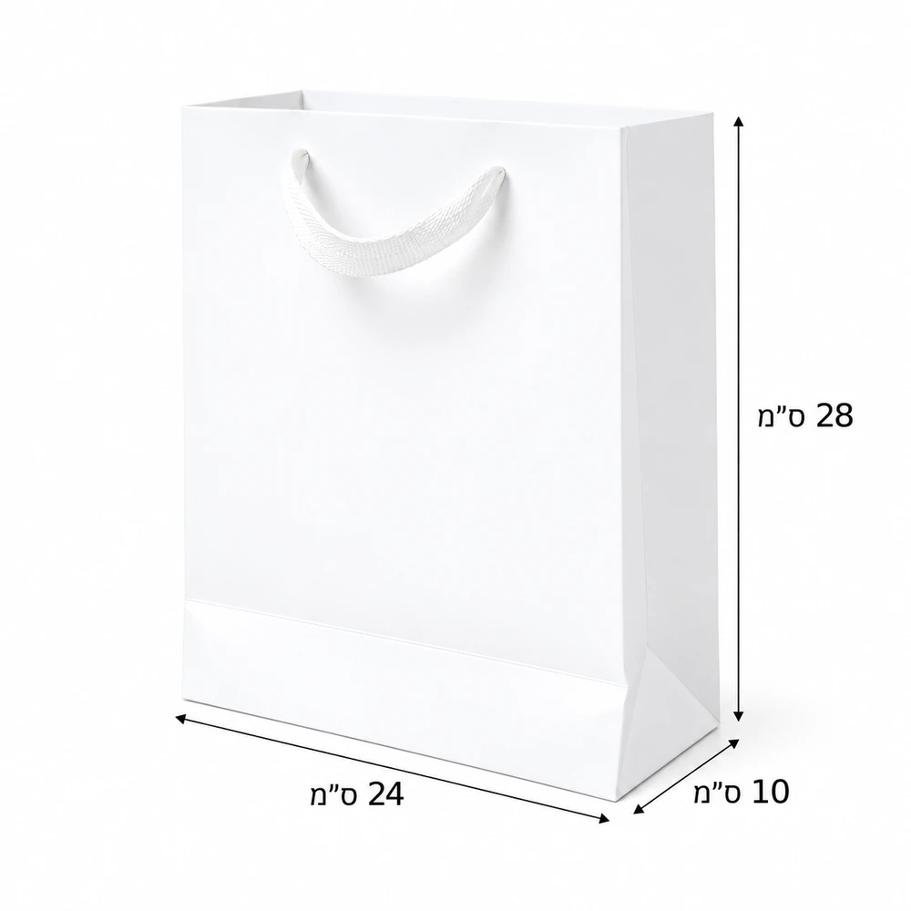 שקית קרטון לבנה +ידית ריבס 24X28+10