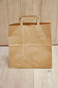 שקיות נייר טייק אווי ידיות שטוחות 70 גר' 28X28+15- קרטון