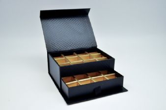 קופסת פרלינים מהודרת 2 קומות + מגירה - שחור