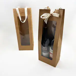 שקית קרטון טבעי עם חלון +ידית ריבס 38X16+10