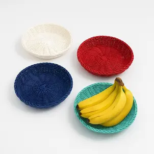 סלסלה עגולה פלסטיק דמוי ראטן- נמוכה (4 יח' בחבילה)