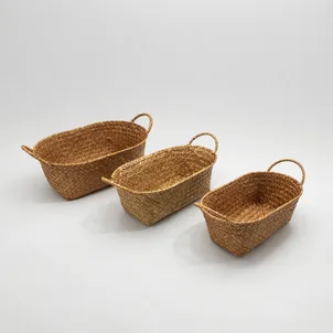 סלסלת דמוי ראטן אובאלית + ידית -  3 מידות לבחירה