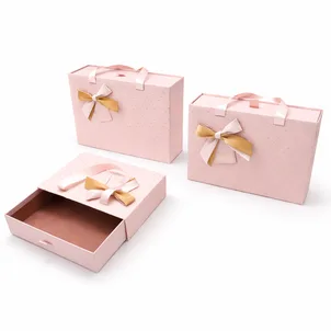 סט שלישיית קופסאות מגירה + ידית סטן ורוד