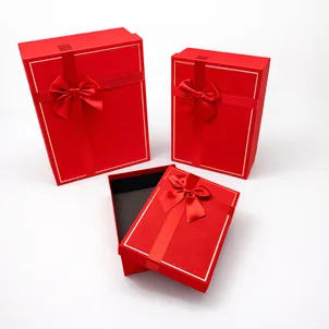 סט שלישיית מלבני עם פפיון - אדום