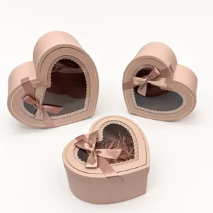 סט 3 קופסאות לב + חלון - רוז גולד פס זהב