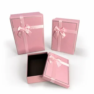 סט שלישיית מלבני עם פפיון - ורוד