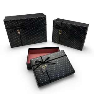 סט שלישיית קופסאות - שחור + נקודות זהב
