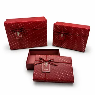 סט שלישיית קופסאות - בורדו + נקודות זהב